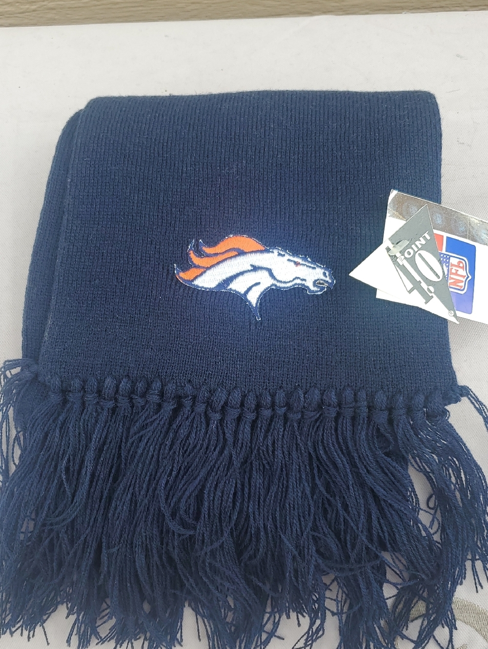 Denver Broncos Navy Knit Scarf with Fringe
